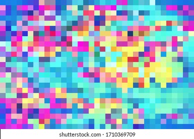 Psychedelic vector background. Bright digital texture. Geometric pattern. Pink blue color decor. Glitch effect overlay for web design. Multicolored abstract illustration. Futuristic cover template