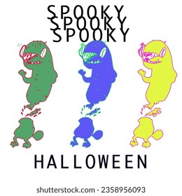 Ilustración psicodélica vectorial de peces cortados para el día de Halloween