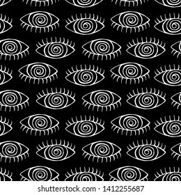 Psychedelic vector illustration eyes contours hand drawing