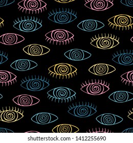 Psychedelic vector illustration eyes contours hand drawing
