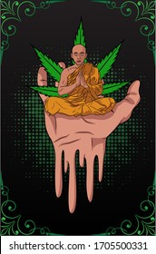 Cartel meditación budista con cannabis