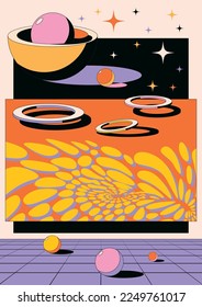 Psychedelic Vintage Style Abstract Space Background Art