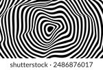 Psychedelic Warped Lines Optical Illusion Texture. Abstract Geometric Background Vector Design. Black and White Modern Pattern Op Art Illustration.