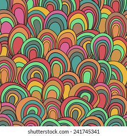 psychedelic waves seamless pattern, ornate vivid colours texture, vintage style background, editable, vector eps 8