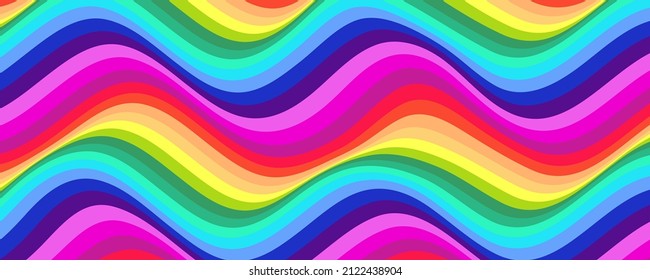 Psychedelic wavy background with colors of rainbow. Abstract pattern with flowing lines. Vector illustration