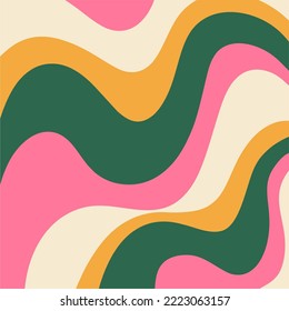 Psychedelic wavy lines, retro hippie style. Liquid marble texture, multicolor wallpaper design. Liquid marble pattern, abstract background.