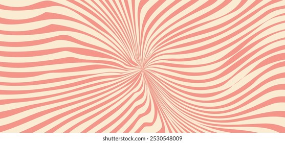 Psychedelic wavy pattern, pastel surreal vintage background, retro curvy wallpaper, optical illusion. Vector illustration