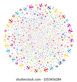 Psychedelic Weight Comparing Person sparkler globula. Vector globula explosion done by scattered weight comparing person items. Multi Colored Vector illustration.