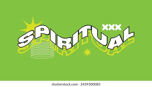 Psychedelic White Bold Spiritual Typography with Effect Shapes on Green background 