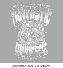 psychedelic white dragon slogan design