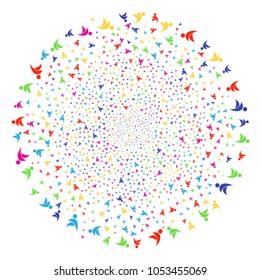 Psychedelic Winged Man decoration globula. Vector sphere salute combined with scatter winged man symbols. Psychedelic Vector illustration.