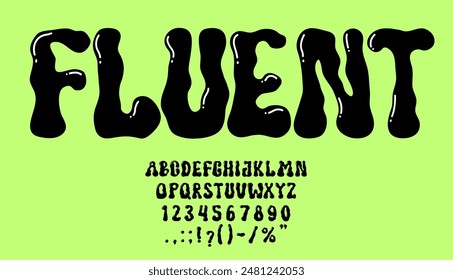 Psychedelische y2k Schriftart, Liquid Groovy Typ, Hippie Bubble Schriftart, Englisch Alphabet Vektorgrafik Typografie Set. Ästhetische abstrakte Blob abc Buchstaben und Zahlen Psychedelic Trippy Schriftart, Y2k Blase Typ