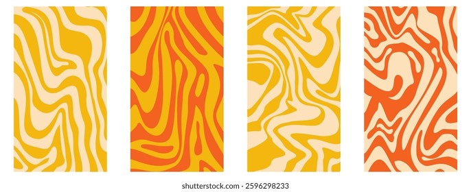 Psychedelic y2k wave vertical background set. Retro fun print bright psychedelic. Y2K marble wave wallpaper. Vector illustration