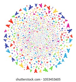 Psychedelic Yuan fireworks sphere. Vector cluster burst designed from random yuan symbols. Psychedelic Vector illustration.