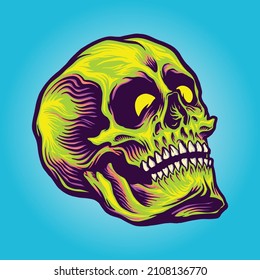 psychedelic Zombie green Skull Vector illustrations for your work Logo, mascot merchandise t-shirt, stickers and Label designs, poster, greeting cards advertising business company or brands.