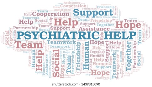 Psychiatric Help word cloud. Vector made with text only.