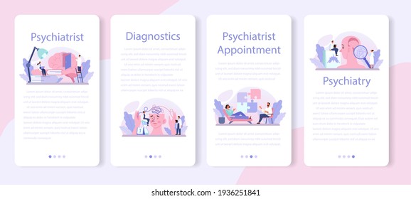 Psychiatrist mobile application banner set. Mental health diagnostic.
