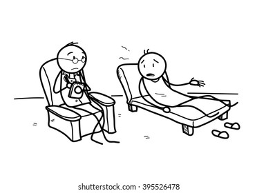 Psychiatrist with Patient, a hand drawn vector doodle illustration of a psychiatrist, listening to his patient.