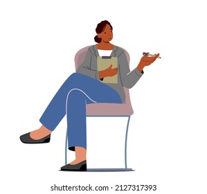 Psychiatrist, Psychologist Couch Female Character Sit in Armchair Write in Clipboard. Doctor Treat Mental Disorder, Professional Consultation, Support for Patients. Cartoon People Vector Illustration