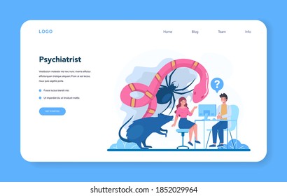 Psychiatrist web banner or landing page set. Mental health diagnostic. Doctor treating schizophrenia, dementia. Psychological support. Problem with mind. Vector illustration in cartoon style