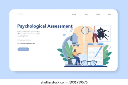 Psychiatrist web banner or landing page. Mental health diagnostic. Doctor treating human mind. Psychological support. Problem with mind. Vector illustration in cartoon style