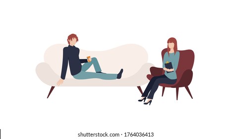 The psychiatrist's background. Modern illustration of the site page slider. The concept of a therapist listening to a patient web banner. Vector image design.