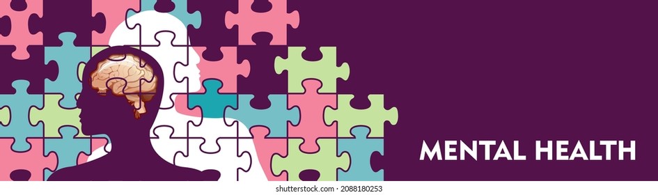 Psychiatry concept, bipolar brain disorder, mental recovery, Vector illustration of two human personalities, it is necessary to collect puzzles into one picture, conceptual emblem