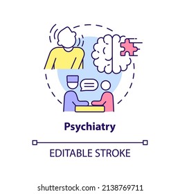 Psychiatry concept icon. Mental disorder care. Service of medical center abstract idea thin line illustration. Isolated outline drawing. Editable stroke. Arial, Myriad Pro-Bold fonts used