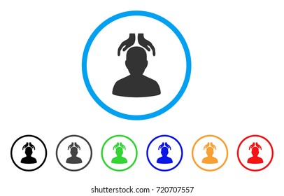 Psychiatry Hands rounded icon. Style is a flat psychiatry hands grey symbol inside light blue circle with black, gray, green, blue, red, orange color versions.