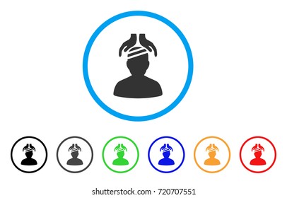 Psychiatry Patient Cure Hands Rounded Icon. Style Is A Flat Psychiatry Patient Cure Hands Gray Symbol Inside Light Blue Circle With Black, Gray, Green, Blue, Red, Orange Color Versions.