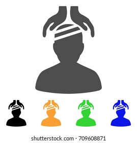 Psychiatry Patient Cure Hands vector icon. Style is a flat graphic symbol in gray, black, yellow, blue, green color variants. Designed for web and mobile apps.