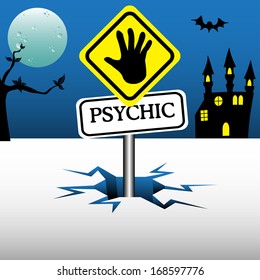 Psychic plate with hand sign coming out from an ice crack