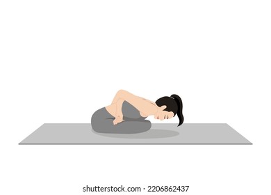 Psychic Union Pose Variation. Beautiful girl practice Yoga Mudrasana Variation. Young attractive woman practicing yoga exercise. working out, black wearing sportswear, grey pants and top, indoor full