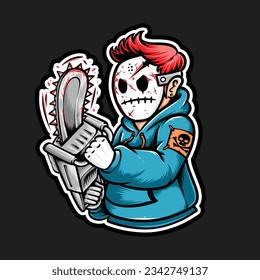 psycho cartoon character holding chainsaw