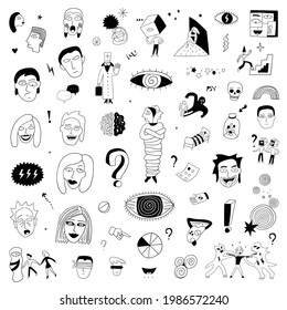 Psycho, Crazy People Doodle Set Symbols 