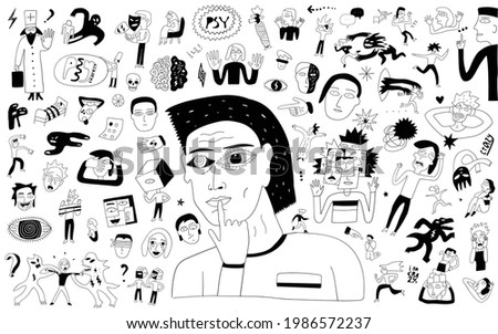 psycho, crazy people doodle set symbols 