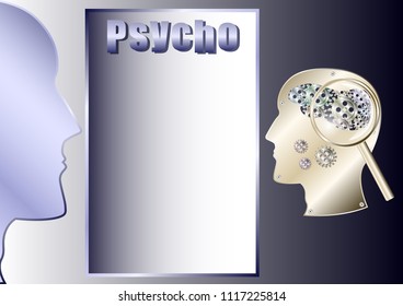 Psycho, human robot brain in the form of gears, metal head. Vector illustration