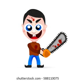 Psycho Killer, of a psychopath killer wielding a chainsaw with blood dripping from it.