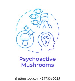 Psychoactive mushrooms blue gradient concept icon. Magic mushrooms. Visual distortions. Psychedelic fungi. Round shape line illustration. Abstract idea. Graphic design. Easy to use in article