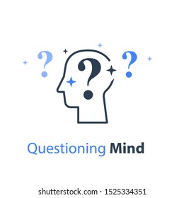   psychoanalysis concept, questioning mind, vector line icon