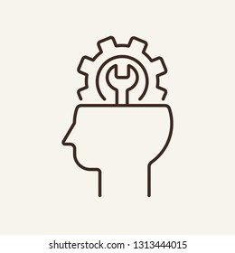 Psychoanalysis line icon. Human head with gear on white background. Psychology concept. Vector illustration can be used for topics like sociality, idea, creativity