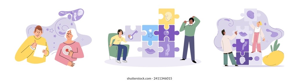 Psychoanalysis vector illustration. Counseling sessions focus on understanding and addressing unique personality each individual Individuality and personal experiences are central to concept