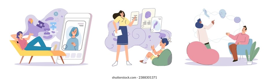 Psychoanalysis vector illustration. Mental health counseling aims to promote overall mental health and wellbeing The concept psychoanalysis recognizes diverse lifestyles and individuality each person