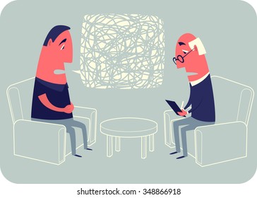 Der Psychoanalytiker hört dem Patienten zu und schreibt sich auf.