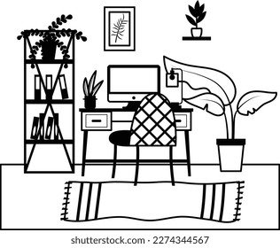 Psychoanalyst-Bürokonzept, bioinspirierte Innendekoration, Vektorsymbol-Design, Serviced Office-Symbol, komfortables Arbeitsplatz-Zeichen, Activity-basierte Umgebungen Stockillustration