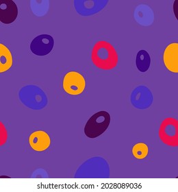 Psychodelic bright coloured hand drawn random circles and ovals. Seamless pattern. Vector background.