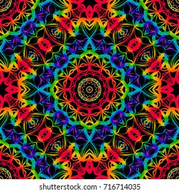 psychodelic color seamless pattern with mandala element. Perfect for printing on fabric or paper. vector illustration