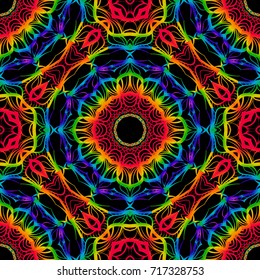psychodelic color seamless pattern with mandala element. Perfect for printing on fabric or paper. vector illustration