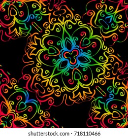 psychodelic color seamless pattern with mandala element. decorative vector illustration