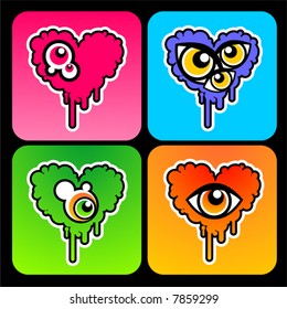 psychodelic hearts with eyes on them